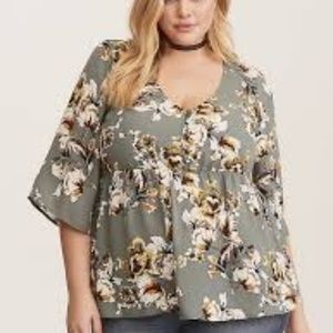 Torrid Multi Color Floral Georgette Babydoll Top 2